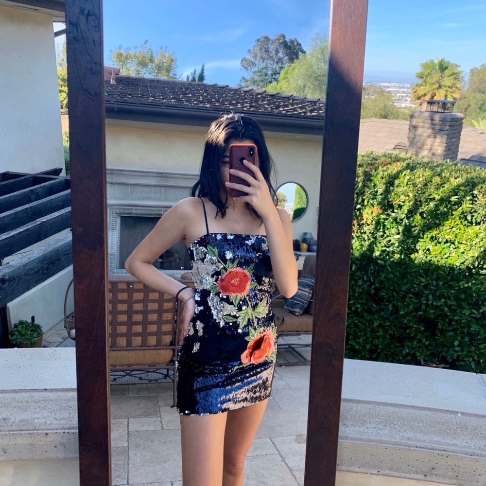 Floral Sequin Mini Dress
